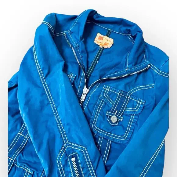 Twill Twenty Two 22 Size Small Anthropologie Navy Cotton Jacket Unique Zippers - Picture 4 of 11